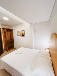 南圣弗朗西斯科Babitonga Hostel - 100m da Prainha的卧室配有一张白色大床