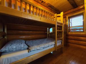亚列姆切Шале Гірська Казка的小屋内设有一间带两张双层床的卧室