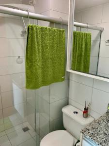 巴西利亚Kit completa - Parque Norte的一间带卫生间和绿毛巾的浴室