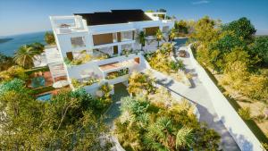 Anse Marcel Aura Anse Marcel的享有棕榈树白色房屋的空中景致