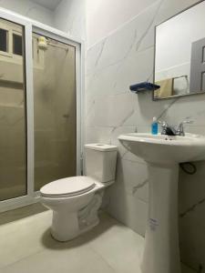 科潘省圣罗莎Céntrico Apartamento的白色的浴室设有卫生间和水槽。