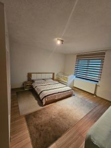 普里兹伦Dardania-Home的一间卧室设有一张床和一个大窗户