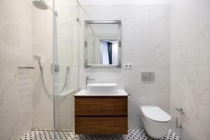 布达佩斯ZOYA LUXURY RESIDENCE的一间带水槽、卫生间和淋浴的浴室