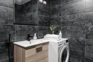 波里Prime Apartments Pori Central的一间带洗衣机和水槽的浴室