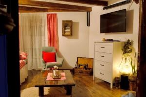 LanišćeStara hiža的客厅配有电视、椅子和桌子