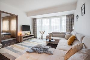 布达佩斯Premier Pest Side Apartment的带沙发和电视的客厅