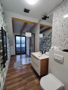 马佐夫舍地区格罗济斯克Aquarius Stawy 10的一间带卫生间和水槽的浴室