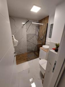武科瓦尔Apartman Nila的白色的浴室设有卫生间和淋浴。