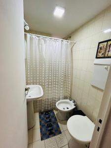圣米格尔·德·图库玛Departamento Céntrico Tucumán 1B的一间带卫生间和水槽的小浴室