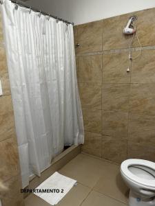 玛利亚镇Sabattini Apart的带淋浴帘和卫生间的浴室