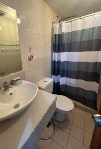 马尼拉One Bedroom condo Unit in Eastwood Libis . Fast free wifi /netflix的一间带水槽、卫生间和淋浴的浴室