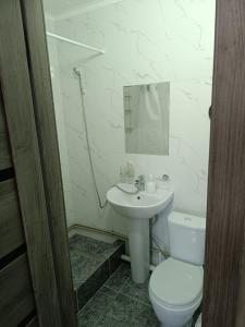 阿拉木图Apart 41的白色的浴室设有卫生间和水槽。