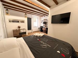 米兰CA.FOSCARI的一间卧室配有一张床和一台平面电视