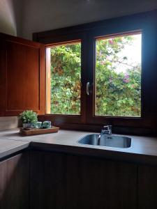 拉马坦萨德亚森特霍赫尔铭达多纳乡村度假屋的带水槽的厨房和2扇窗户