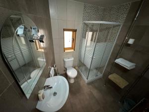 卢加Private One Bedroom Apartment close to Airport in Luqa的一间带水槽、淋浴和卫生间的浴室