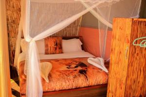 安博塞利Amanya 2-Bed Lioness Family Tent in Amboseli的一间卧室配有一张带天蓬的床