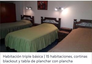 乌尤尼Hotel Oasisa的酒店客房带两张绿盖床