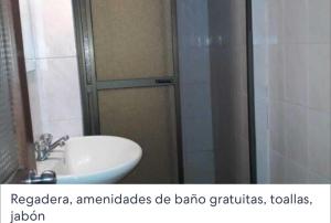 乌尤尼Hotel Oasisa的带淋浴、水槽和卫生间的浴室