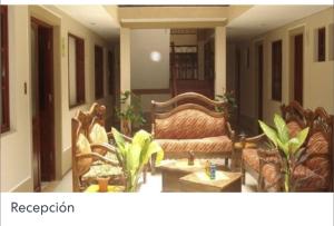 乌尤尼Hotel Oasisa的客厅配有沙发和桌子