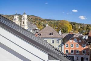 蒙德塞Iris Porsche Hotel & Restaurant的从建筑屋顶上可欣赏到城镇景色