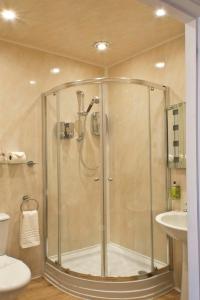 绍斯波特莱斯特酒店的带淋浴的浴室(带卫生间和水槽)