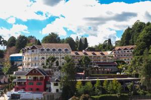 坎波斯杜若尔当莱奥达蒙塔尼亚酒店的山丘上树木繁茂的一群建筑