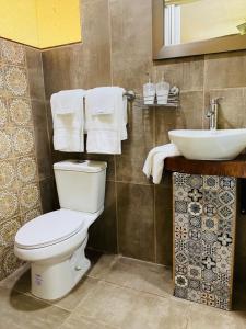 PotrerillosCasa Mano de Tigre的浴室配有白色卫生间和盥洗盆。