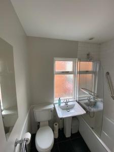 贝尔法斯特Connswater Town House Belfast的一间带卫生间和水槽的小浴室