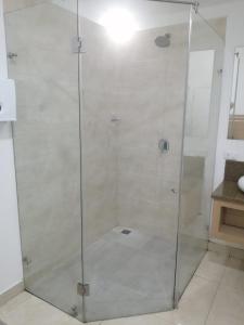帕尔米拉MOTEL CUPIDO (PALMIRA)的浴室里设有玻璃门淋浴