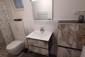 瓦尔斯罗德NEU Ferienwohnung MONTE in Walsrode的一间带水槽和卫生间的浴室