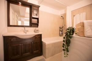 耶路撒冷Historic 4-Bedroom Gem with Private Garden, Steps from Old City & Mamila Complex的浴室配有盥洗盆和浴缸。