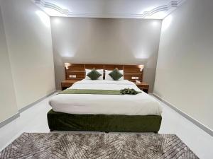 马斯喀特Muscat Hills Hotel的一间卧室配有一张大床和地毯。