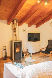 安萨隆亚Casa amb molt encant i tranquilitat.的客厅设有壁炉和电视。