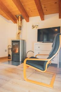 安萨隆亚Casa amb molt encant i tranquilitat.的带壁炉的客厅内的椅子