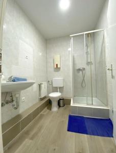 盖尔森基兴Apartment in Gelsenkirchen - Gemütliche City-Suite的带淋浴、卫生间和盥洗盆的浴室