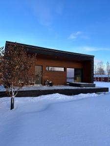 TyrnäväPeltoVilla的前面有雪的房子