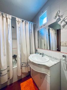 奥伦塞O Souto de Monteasnal的一间带水槽和淋浴帘的浴室