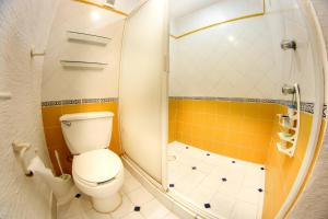坎昆Beach & Ocean Front Apartments Brisas Cancun Zona Hotelera的一间带卫生间和淋浴的浴室
