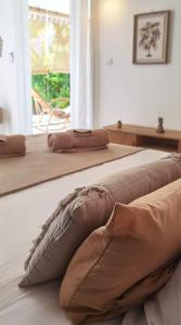 德赛Bohême Carib & Massage - Un Goût De Paradis !的两张睡床彼此相邻,位于一个房间里