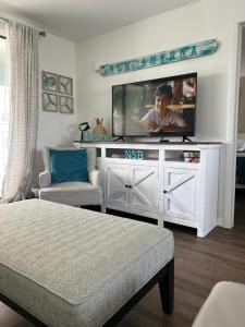 新士麦那海滩Coastal Waters 209的娱乐中心设有带平面电视的客厅
