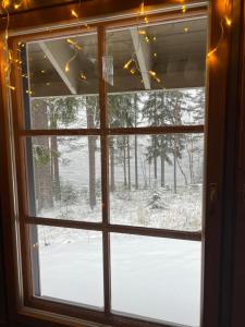 科林基拉Holiday Home Amero purnu 3的窗户享有雪覆盖的庭院的景致。