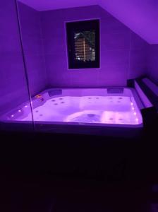 兹雷切Holiday house Nune的一间紫色浴室,在房间内设有一个按摩浴缸