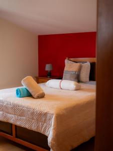 蓬他达维托亚The House of Passos的一间卧室设有一张红色墙壁的大床