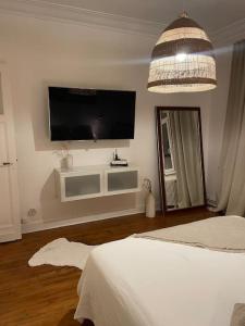 Grand appartement charmant à 10 min de Lille的电视和/或娱乐中心