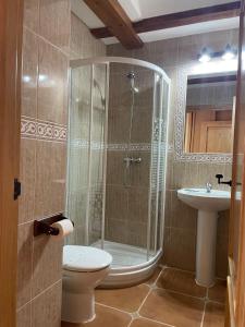 AriasCasa Rural Salinas de Armalla的带淋浴、卫生间和盥洗盆的浴室