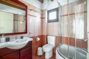 雷夫卡达镇Ageras Santa Marina的浴室配有卫生间、盥洗盆和淋浴。