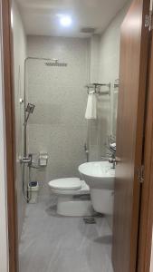 罗夷Lagi Beach Hotel的一间带卫生间和水槽的浴室