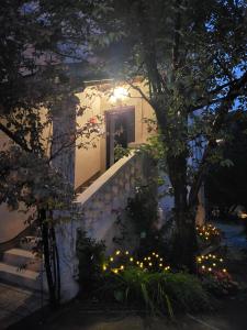 萨格勒布Villa Vino & Grad的有一扇门,一棵树和一盏灯
