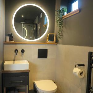 SconserAngusfield Cabins的一间带水槽和镜子的浴室