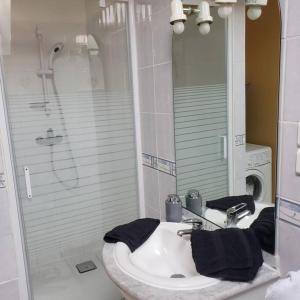 Maison de la plage的一间带水槽、淋浴和镜子的浴室